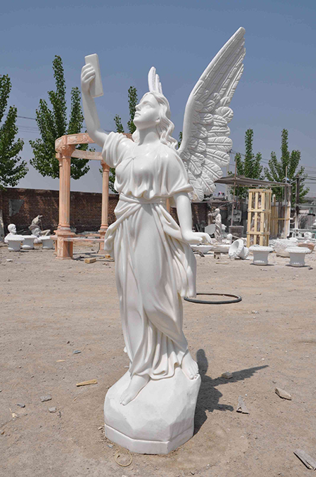 Hand carved white marble Angel for garden decoration