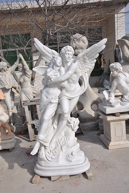 Hand carved white marble Angel for garden decoration