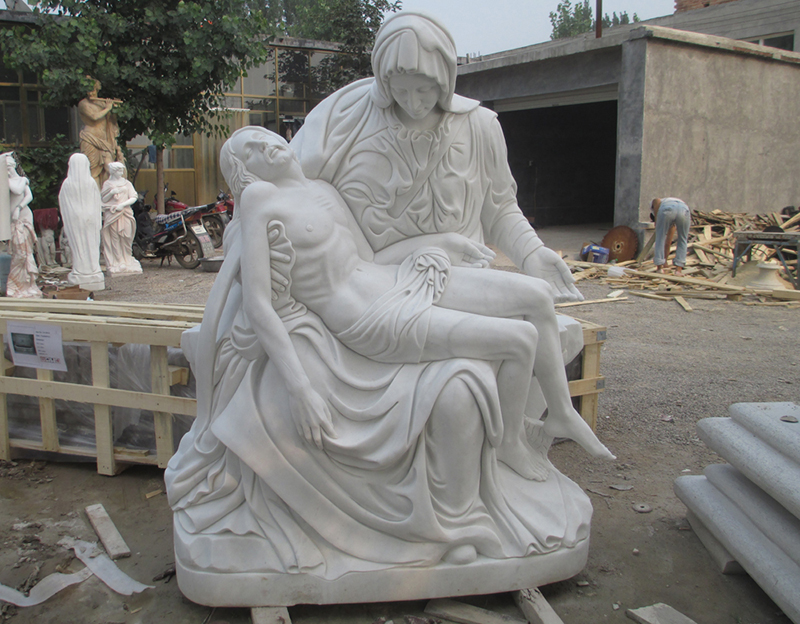 Religious hand carved white marble Pieta for church usage