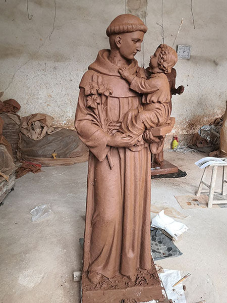 Life size religious marble Joseph holds baby Jesus statue