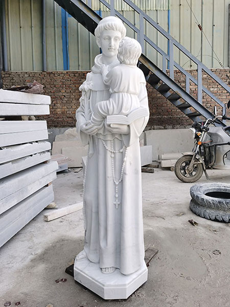 Life size religious marble Joseph holds baby Jesus statue