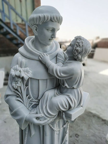 Life size religious marble Joseph holds baby Jesus statue