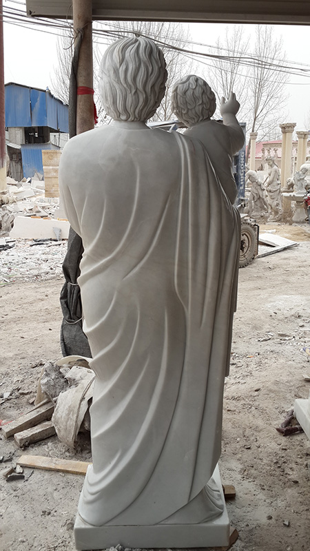 Religious white marble Joseph holds baby Jesus statue for church usage