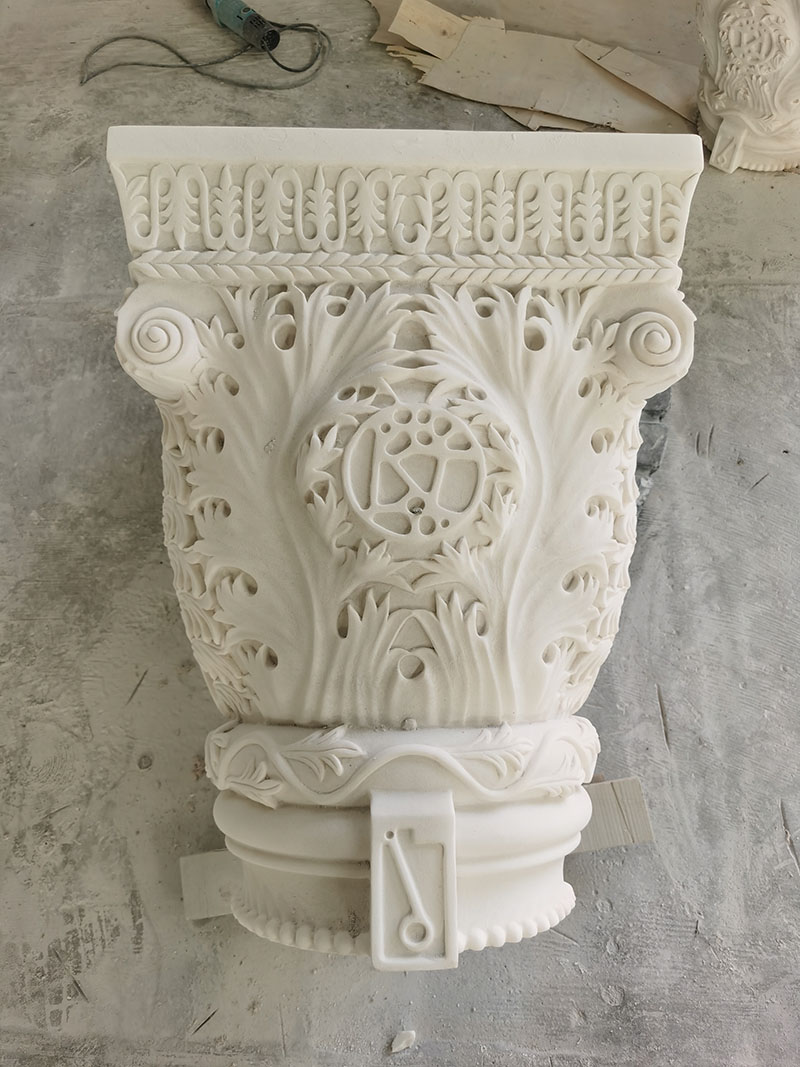 Hand carved white marble capital for outdoors usage