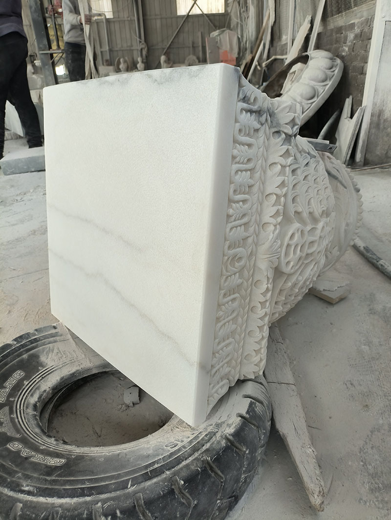 Hand carved white marble capital for outdoors usage