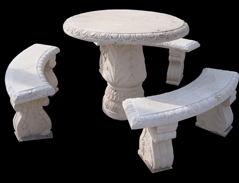 Stone table and bench for garden decoration