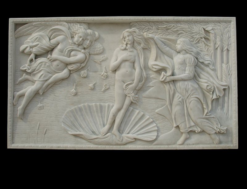 Hand carved white marble relief for outdoors decoration