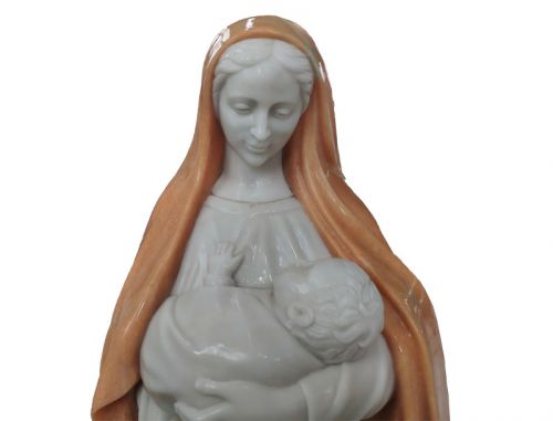 Marble Mary holds baby Jesus