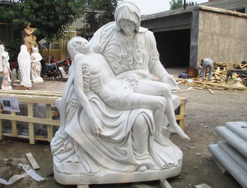 Religious hand carved white marble Pieta for church usage