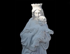 Religious marble Mary holds baby Jesus for church usage