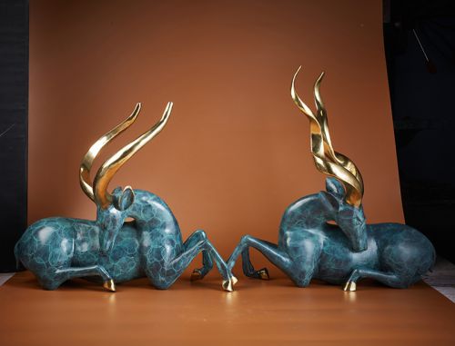 Cast bronze antelopes for indoors decoration