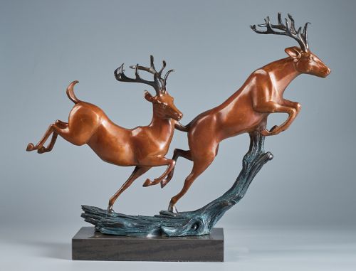 Cast bronze antelopes for indoors decoration