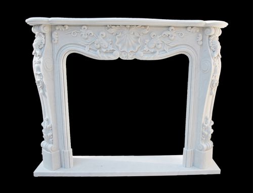 Hand carved white marble classical fireplace for homes usage