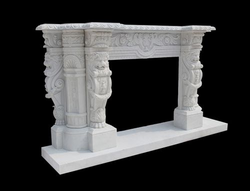 Hand carved white marble classical fireplace for homes usage