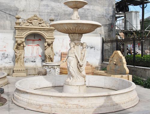 Hand carved natural stone pool fountain for garden decoration