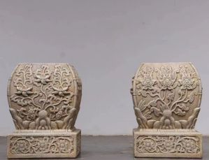 Hand carved antique effect stone pedestal for garden decoration