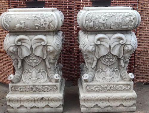 Hand carved antique effect stone pedestal for garden decoration