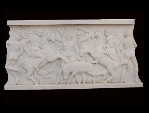 Hand carved white marble relief for outdoors decoration