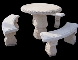 stone chair, stone bench, stone table