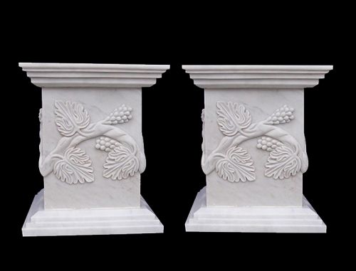 Hand carved white marble pedestal for outdoors usage